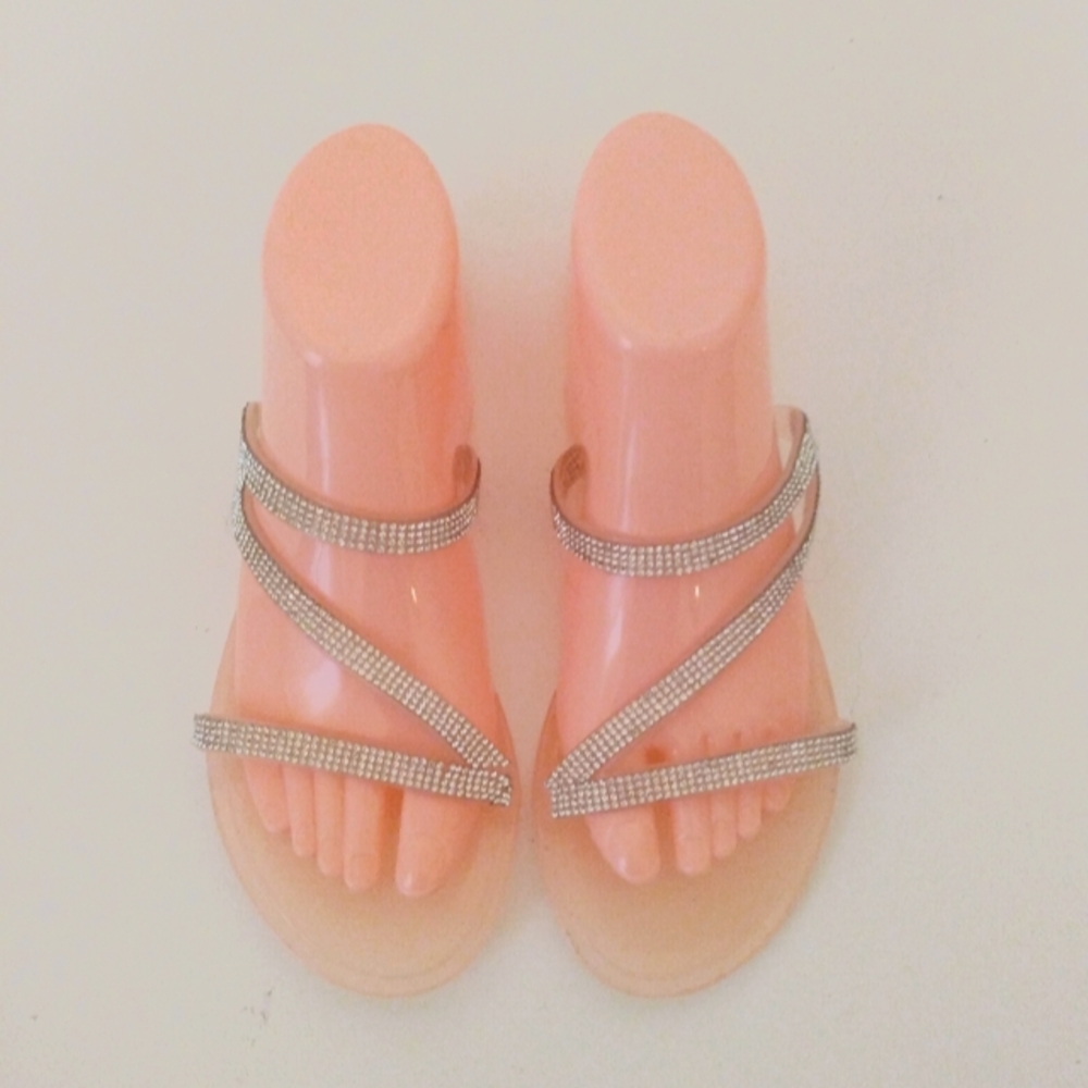 ACata Pink Silver Rhinestone Strap Alexa Flat Sandals sz 8